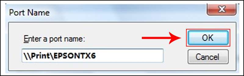 Nhập địa chỉ máy in vào cửa sổ Port Name