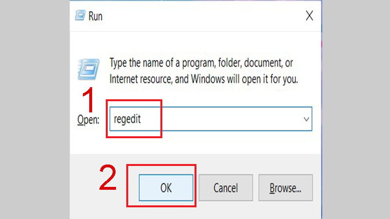Nhập regedit vào hộp thoại cửa sổ Run
