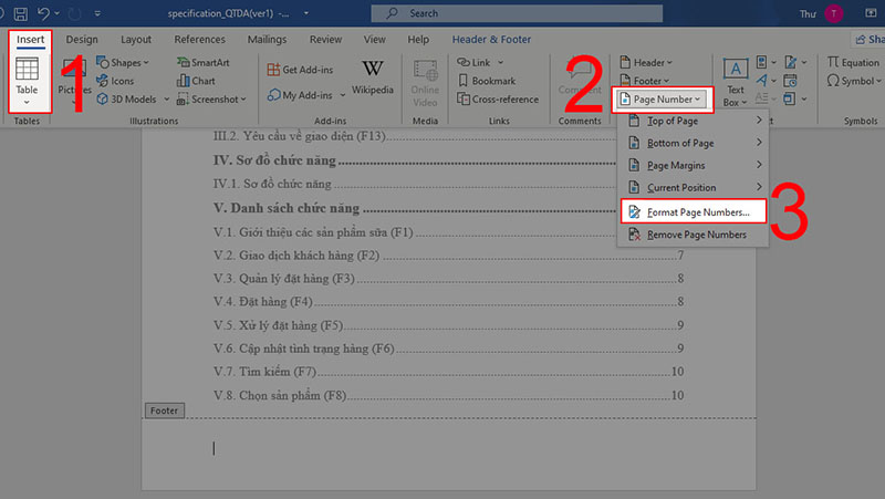 Vào Format Page Numbers để định dạng số La Mã