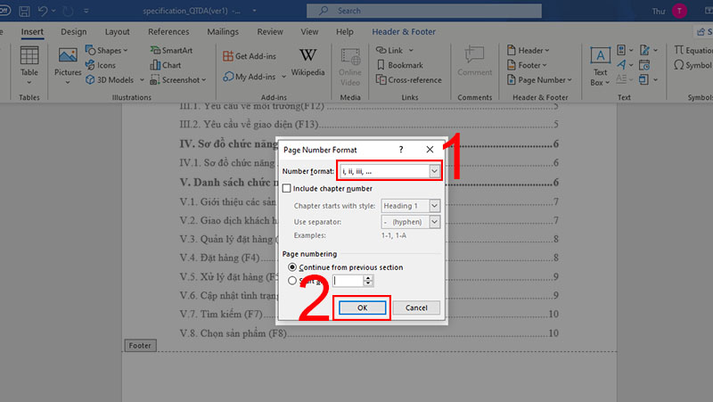 Chọn kiểu định dạng La Mã trong Number Format