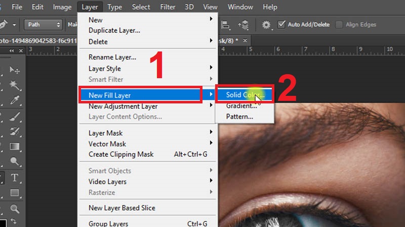 Tại Layer, tìm New Fill Layer và chọn Solid Color để thêm màu mới