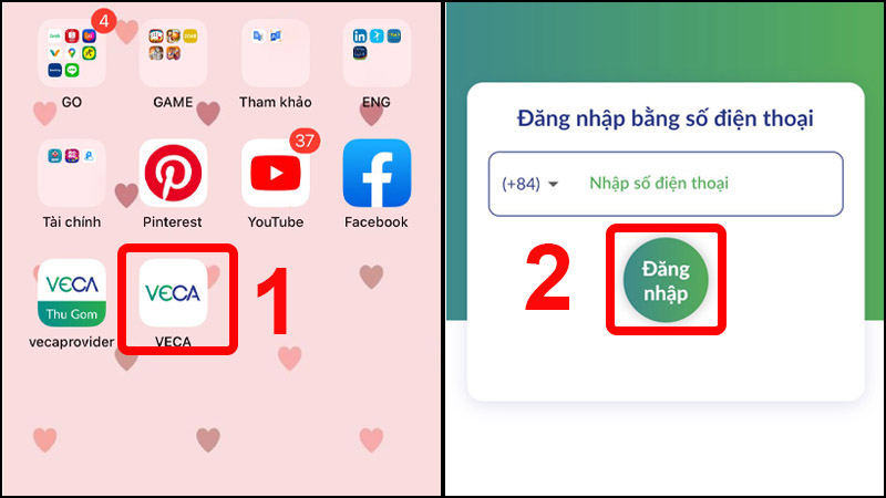 Đăng nhập ứng dụng VECA