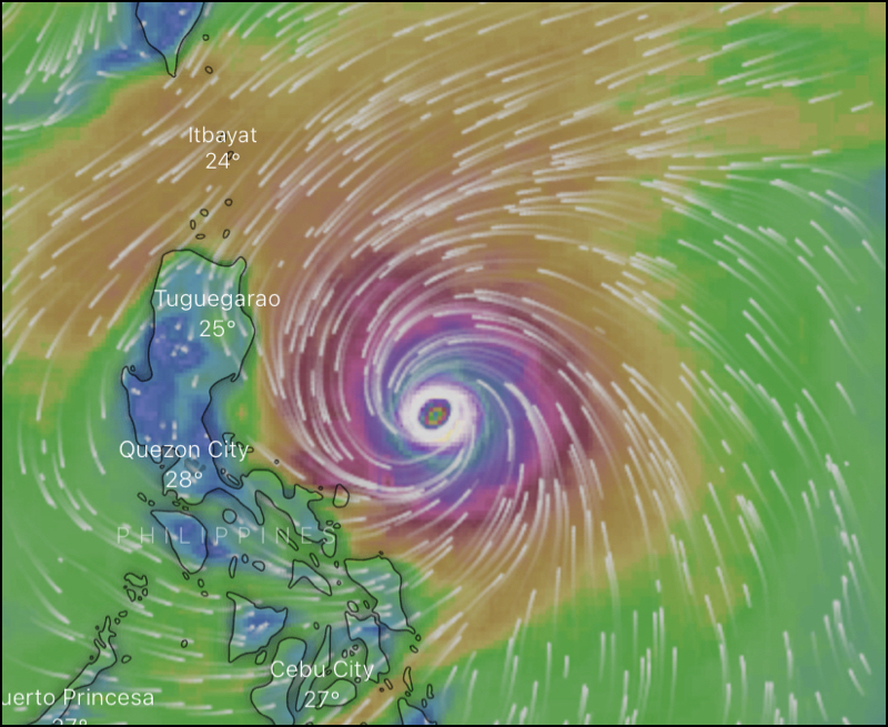 Bản đồ hiển thị dự đo&aacute;n hướng v&agrave; sức gi&oacute; của ứng dụng Windy