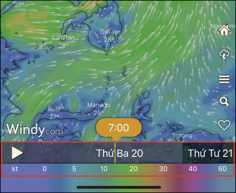 Thanh theo d&otilde;i dự đo&aacute;n thời tiết theo thời gian thực