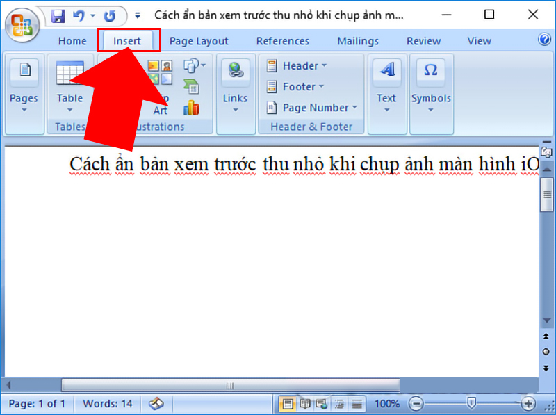 Chọn mục Insert