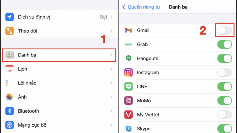 Tắt quyền truy cập Danh bạ cho Gmail