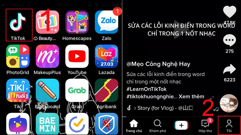 Mở trang cá nhân trên TikTok