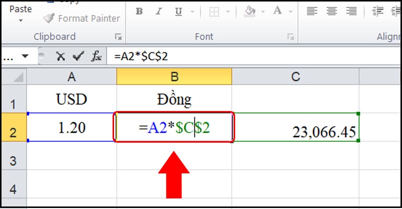 Nhập công thức chuyển đổi tiền tệ vào ô cần đổi