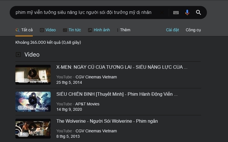 Kết quả tìm kiếm bằng từ khóa trên Google
