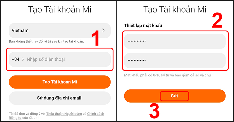 Tạo tài khoản Xiaomi