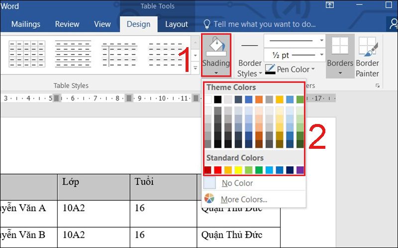 Cách Tô Màu Bảng Trong Word (Áp Dụng Cho Tất Cả Các Phiên Bản Word) -  Thegioididong.Com
