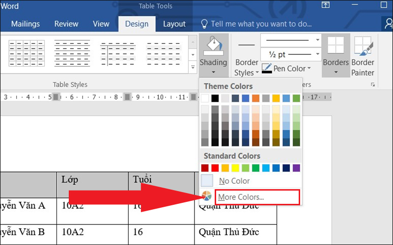 Cách tô màu bảng trong Word áp dụng cho tất cả các phiên bản Word   Thegioididongcom