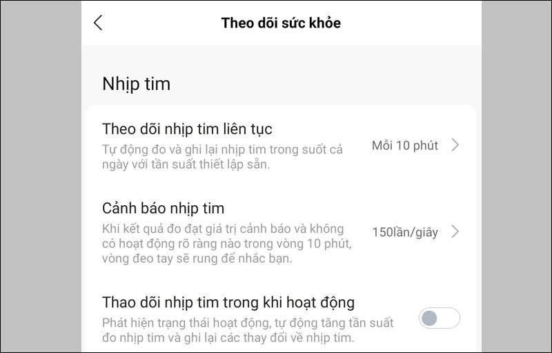 Tính năng theo dõi nhịp tim trên Mi Band