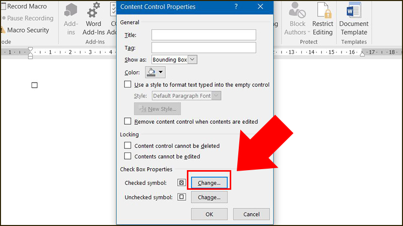 Nhấn Change trong Checked Symbol