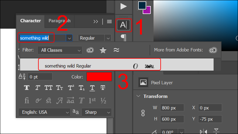 Tìm và chọn font chữ trong Photoshop