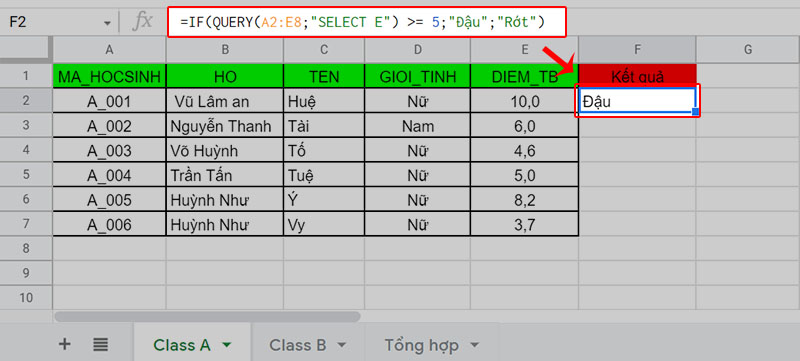 QUERY kết hợp với hàm IF