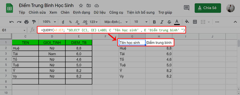 QUERY kết hợp Label