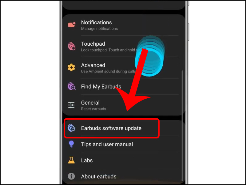 Nhấn vào Earbuds software update để cập nhật phần mềm