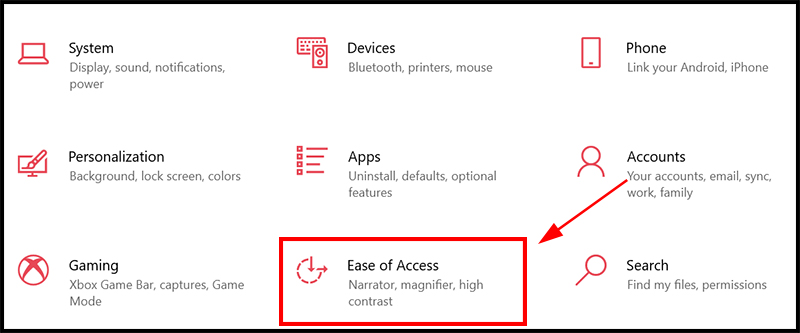 Chọn Ease of Access.