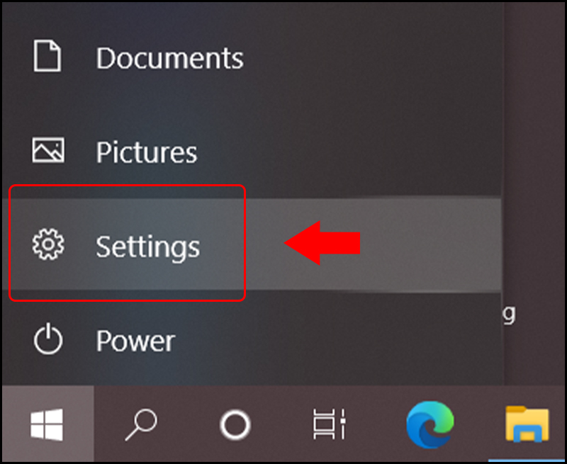 Mở Settings từ nút Start