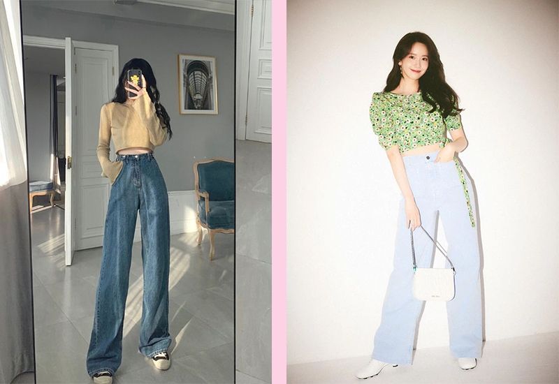Sự kết hợp ăn ý giữa croptop và quần jean ống rộng