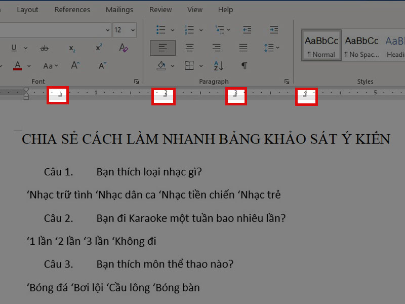 Tích vào các điểm trên thanh rule 