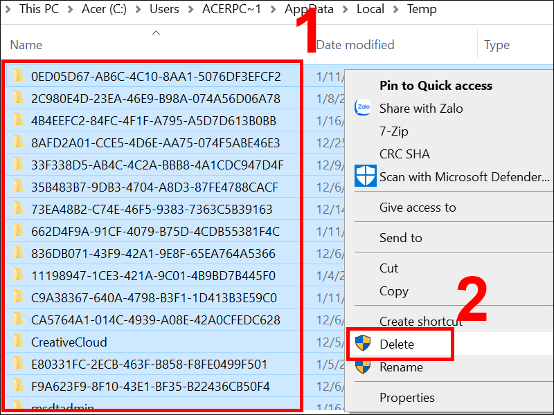 Xóa các file tạm thời