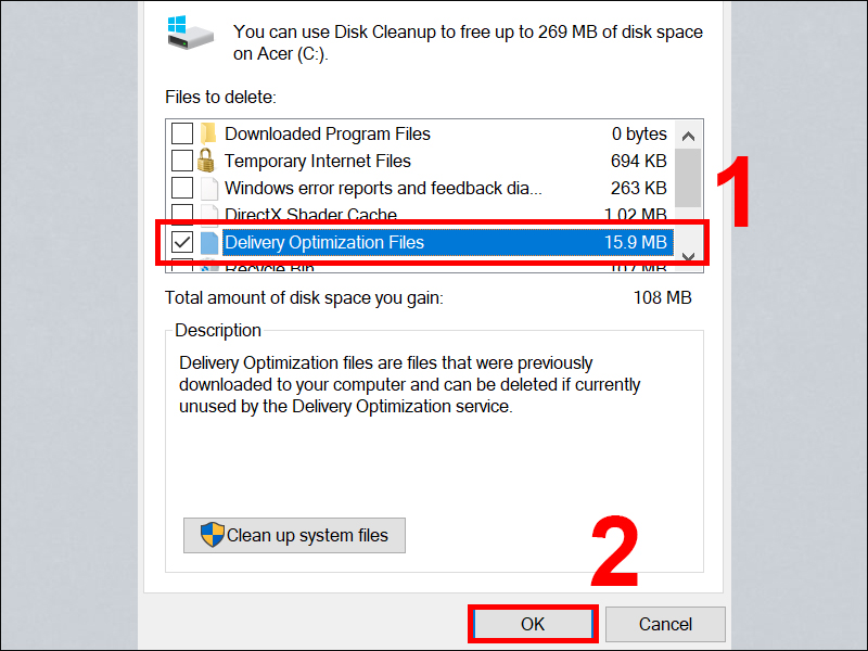 Check the box at Delivery Optimization Files