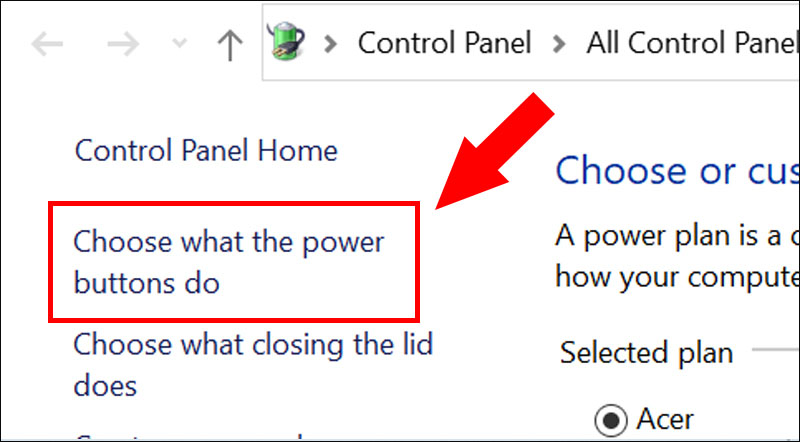 Chọn Choose what the power button do