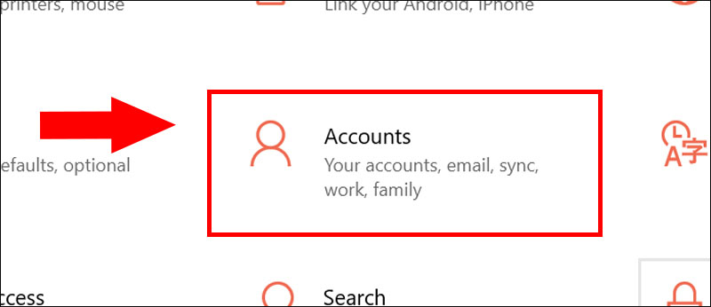 Select Accounts in the Settings app