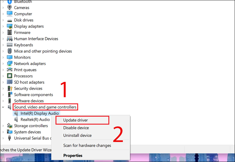 Cập nhật lại driver video cho m&aacute;y