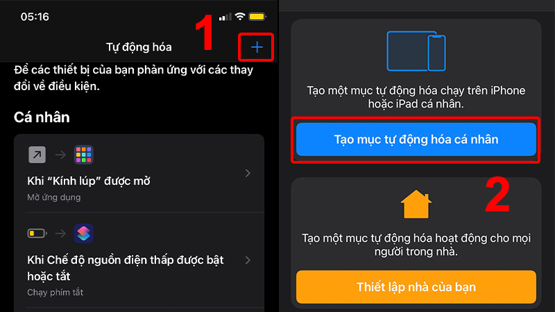 Tạo mục tự động h&oacute;a c&aacute; nh&acirc;n