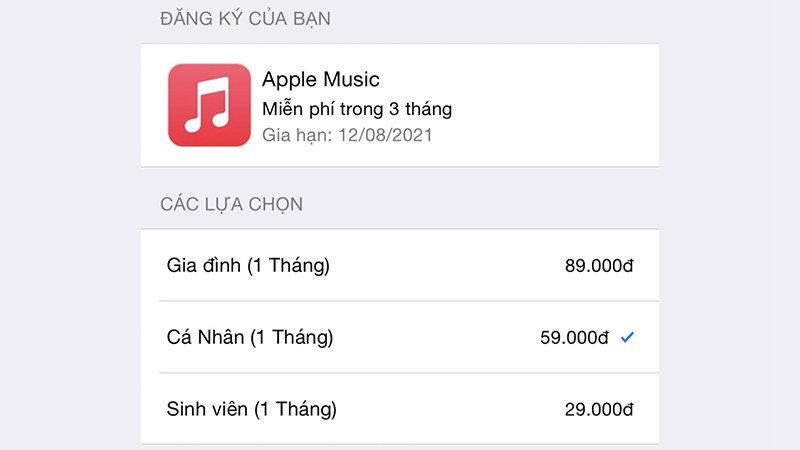 Giá gói dịch vụ Apple Music sau 3 tháng miễn phí