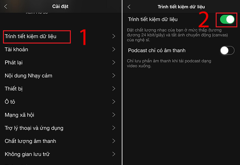 Bật trình tiết kiệm dữ liệu cho ứng dụng Spotify trên điện thoại