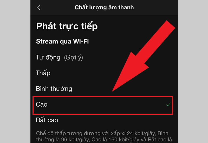 Chọn Chất lượng phát trực tiếp cao