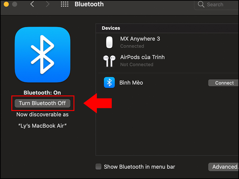 Chọn Turn Bluetooth Off để tắt Bluetooth