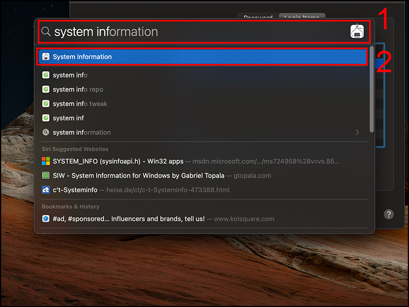Tìm kiếm System Information trên Spotlight Search
