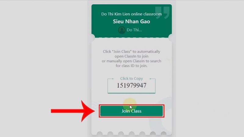 Nhấn v&agrave;o link lớp học v&agrave; chọn Join Class