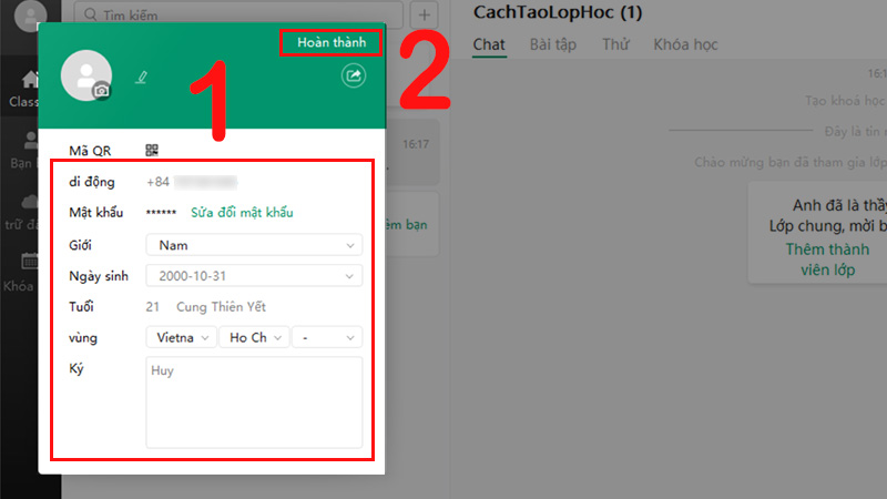 Ho&agrave;n tất th&ocirc;ng tin c&aacute; nh&acirc;n