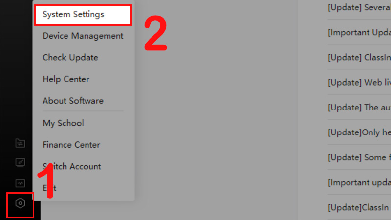 Mở Systems Settings