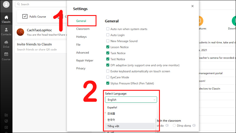 Thiết lập ng&ocirc;n ngữ