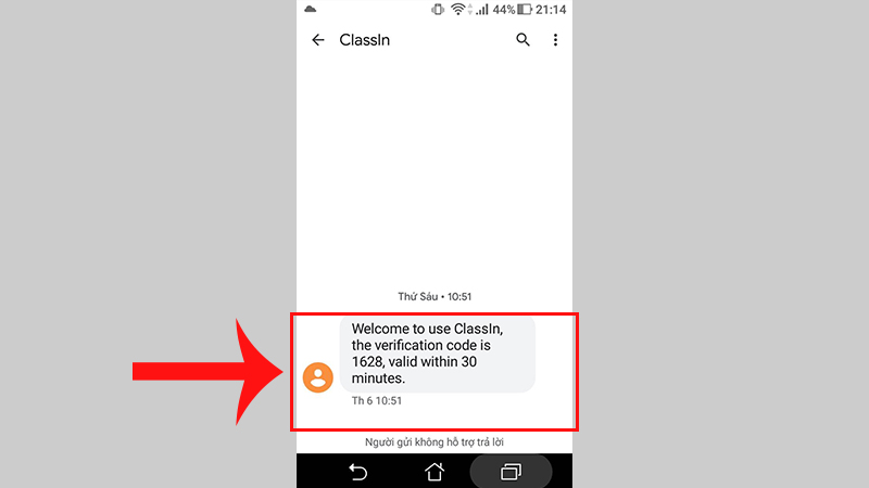 M&atilde; code gửi về điện thoại