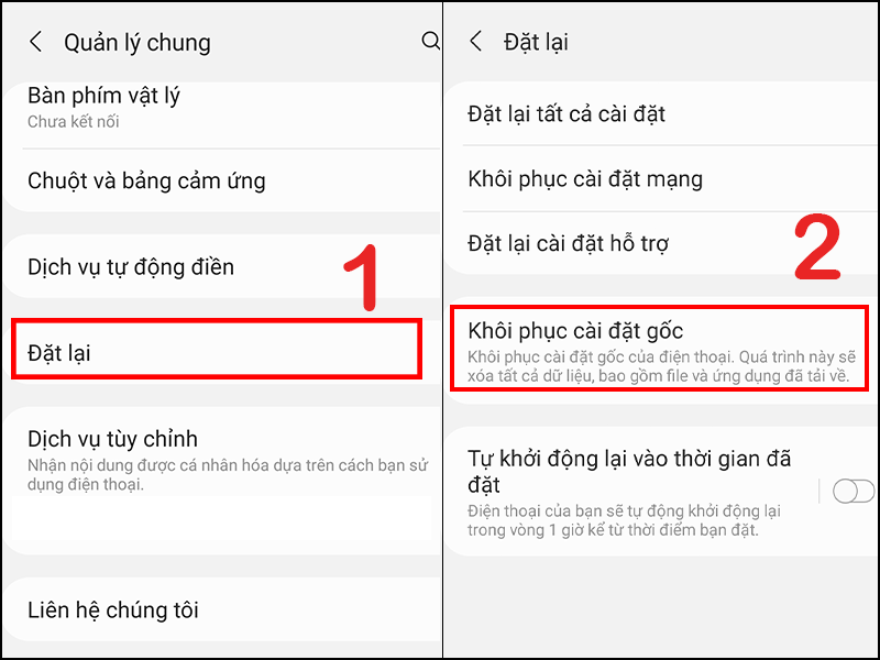 Khôi phục lại cài đặt gốc điện thoại