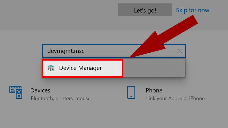 tìm kiếm và mở Device Manager