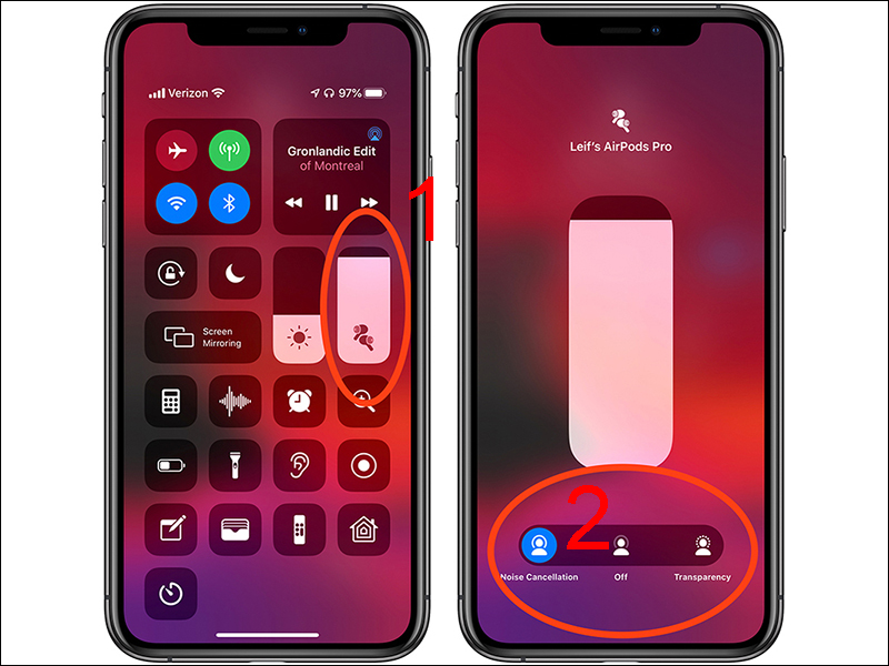 Sử dụng Control Center trên iPhone để bật, tắt ANC