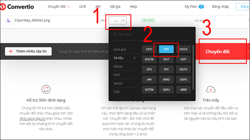 Chọn định dạng muốn chuyển và tiến hành chuyển đổi