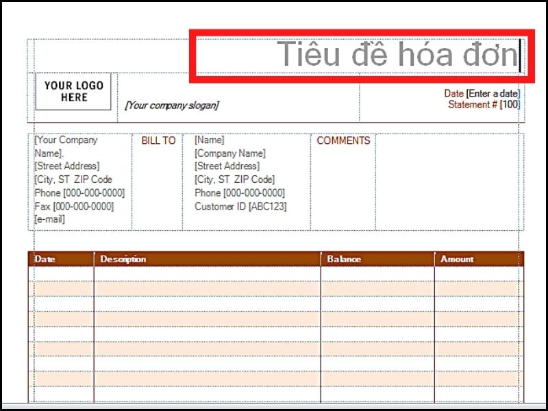 Khung ti&ecirc;u đề h&oacute;a đơn