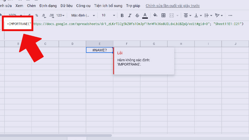 Lỗi #NAME xuất hiện do nhập sai tên hàm