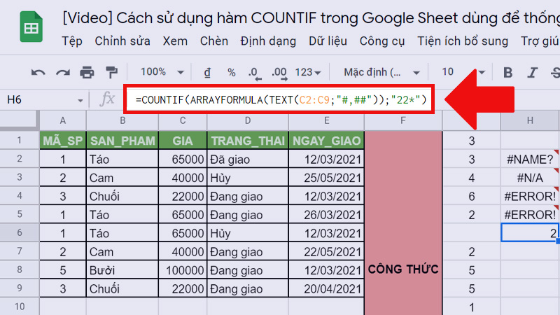 Sử dụng WILDCARD trong hàm COUNTIF cho định dạng số (NUMBER)