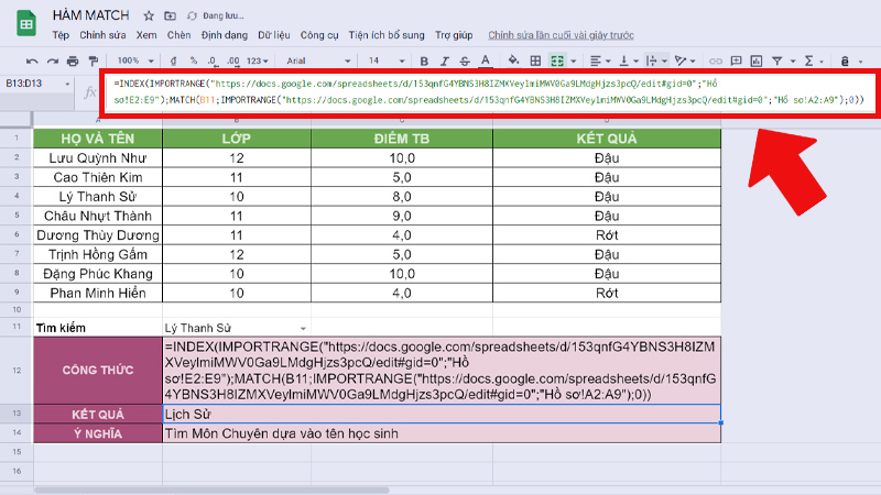 Kết hợp với h&agrave;m IMPORTRANGE, INDEX